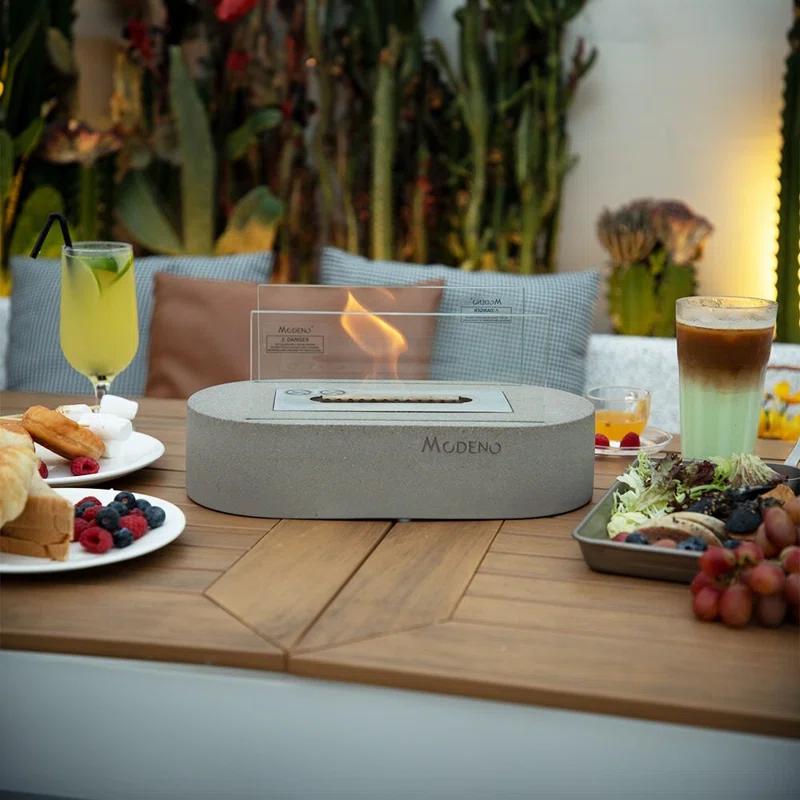 Luspa Stone Bio-Ethanol Outdoor Tabletop Fireplace with Flame Guard