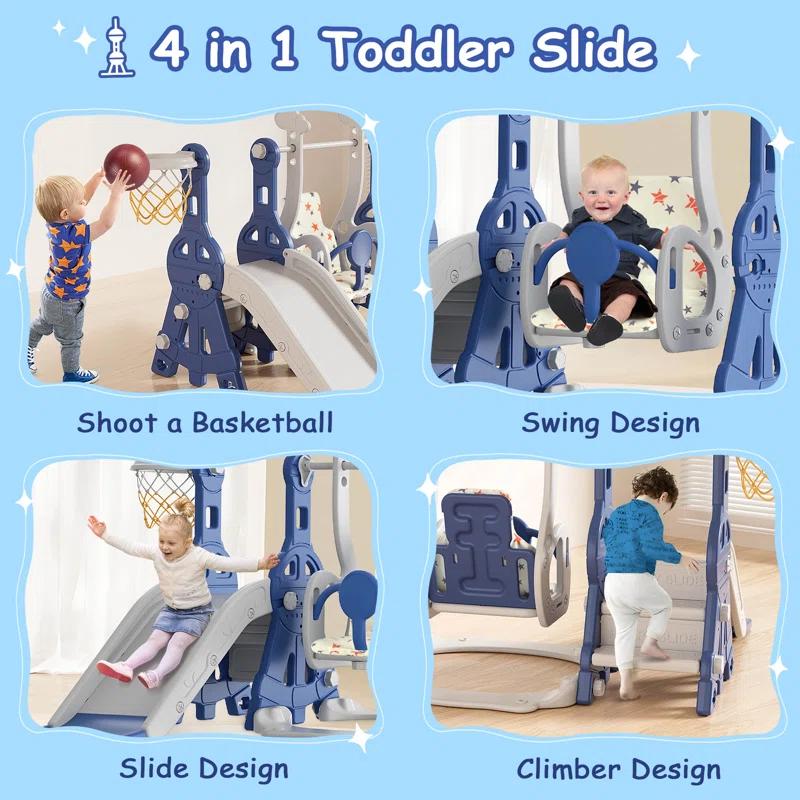 Suteck 4 in 1 Toddler Slide, Kids Slide with Climber and Swing Outdoor Indoor Slide Playset