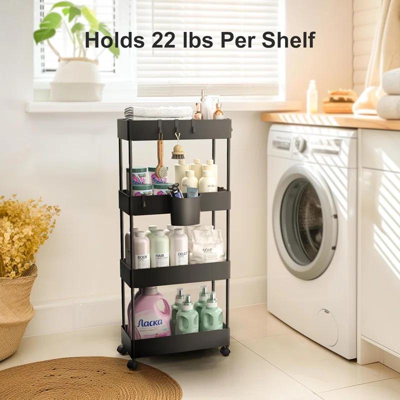 Anadea Slim Storage Cart With Wheels, Bathroom Cart Organizer Bathroom Storage Small, Rolling Cart For Bathroom, Laundry Room, Kitchen, Narrow Space