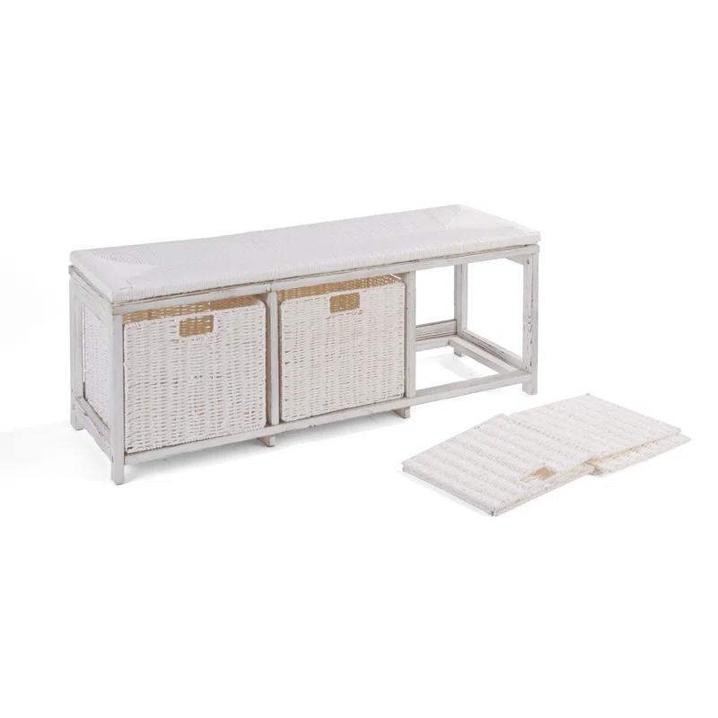Kid''s Storage Bench With Woven Top And Baskets