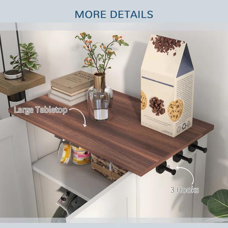 Pawhut Dog Feeding Station, Dog Food Storage Cabinet With Hidden Dog Bowls, Adjustable Panel, Hooks For Medium Sized Dogs