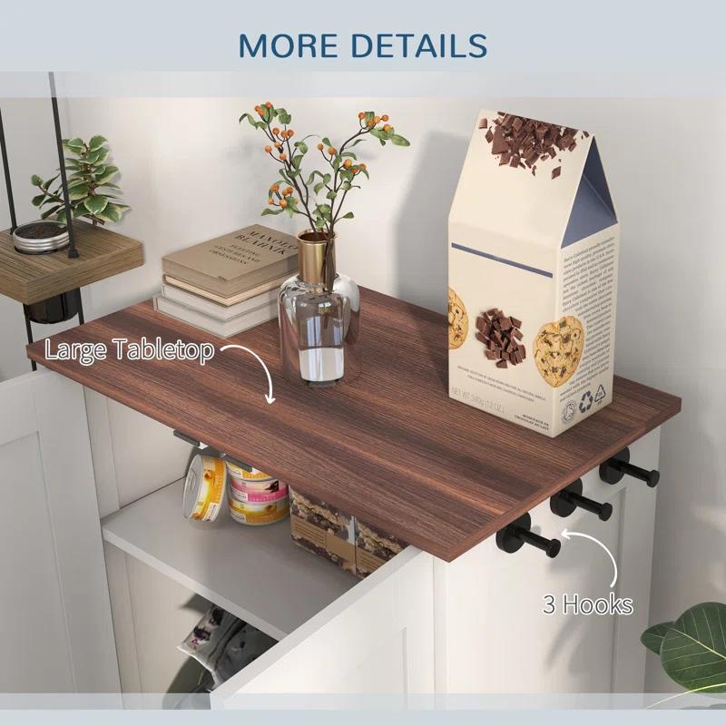 Pawhut Dog Feeding Station, Dog Food Storage Cabinet With Hidden Dog Bowls, Adjustable Panel, Hooks For Medium Sized Dogs