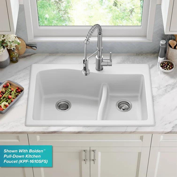 Kraus KRAUS Quarza™ 33" L Dual Mount 60/40 Double Bowl Granite Kitchen Sink KGD-442WHITE