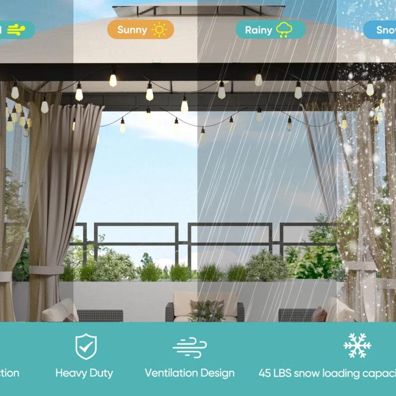 HomeViewto 10X10FT Softtop Metal Gazebo With Mosquito Net&Sunshade Curtains,Sturdy Heavy Duty Double Roof Canopy,Galvanized Steel Design Outdoor Tent,Suitable For Gardens,Patio,Backyard