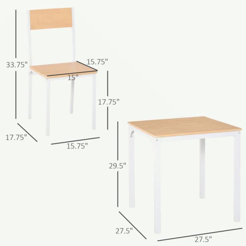 George Oliver HOMCOM 3-Piece Wooden Square Dining Table Set With 1 Table And 2 Chairs And Sturdy Metal Frame For Small Space, White