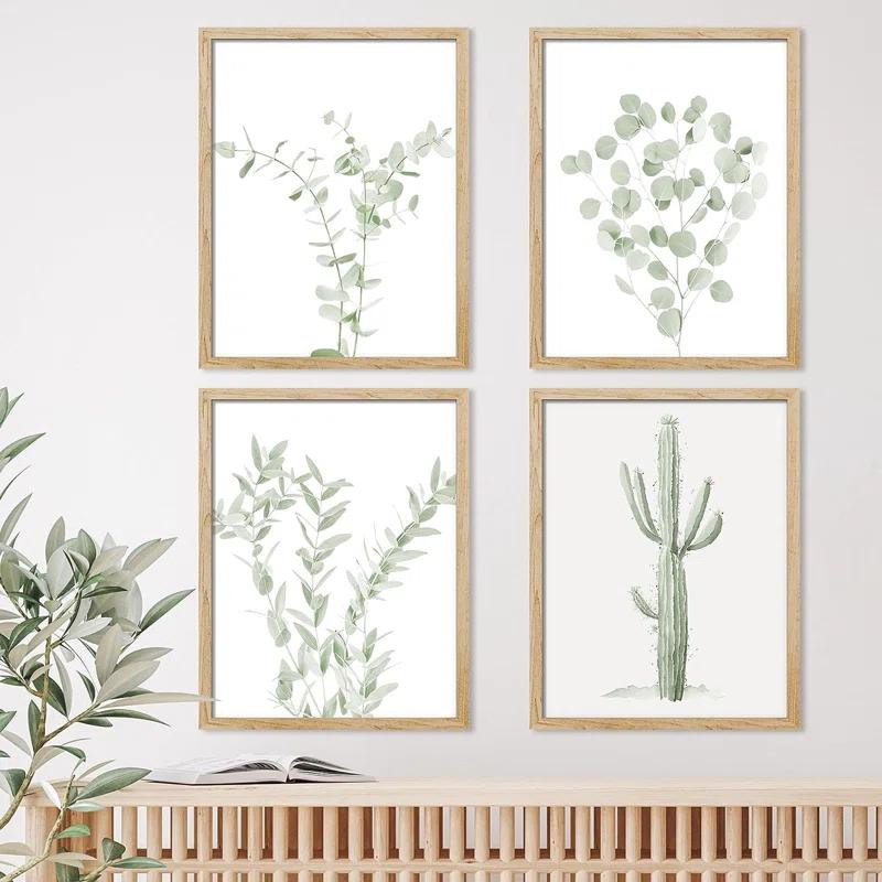 IDEA4WALL Minimal Botanical " IDEA4WALL Framed Pastel Watercolor Green Leaves Wall Art, Set Of 4 Nature Wilderness Wall Decor Prints, Botanical Floral Wall Decor For Living Room, Bedroom " 4 - Pieces