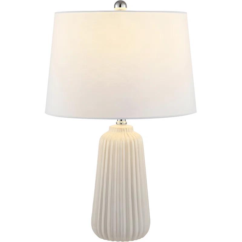 Wildon Home® Modern Ceramic Table Lamp With Led Bulb Included - Elegant Ivory Finish And Textured Design For Bedroom, Living Room, Or Home Office