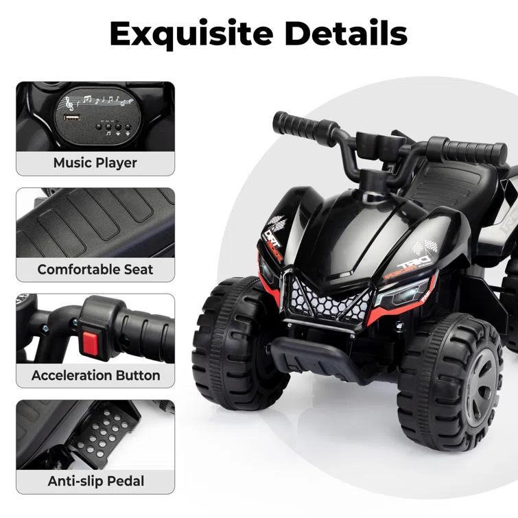 TOBBI_TOYS 6V ATV Battery Powered ride on Car  With Bluetooth, Music, Lights, Simple Operation for Toddlers