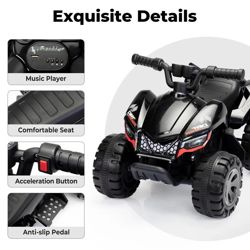 TOBBI_TOYS 6V ATV Battery Powered ride on Car  With Bluetooth, Music, Lights, Simple Operation for Toddlers