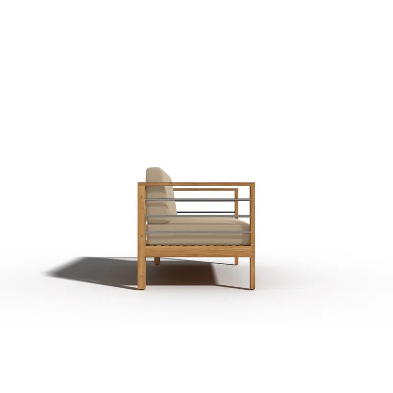 Loon Peak® Joriene 3-Person Teak Outdoor Sofa with Sunbrella Dupione Cornsilk Cushion