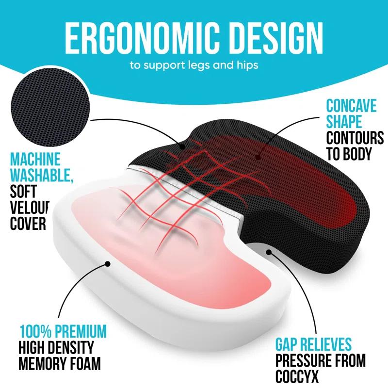 BEACHWATER POOL & SPA, LLC Seat Cushion And Lumbar Support For Office Chair, Desk Chair Cushion, Memory Foam Office Chair Cushion, Non Slip Sitting And Back Pillow For Gaming, Car Seat Cushion, Chair Pad