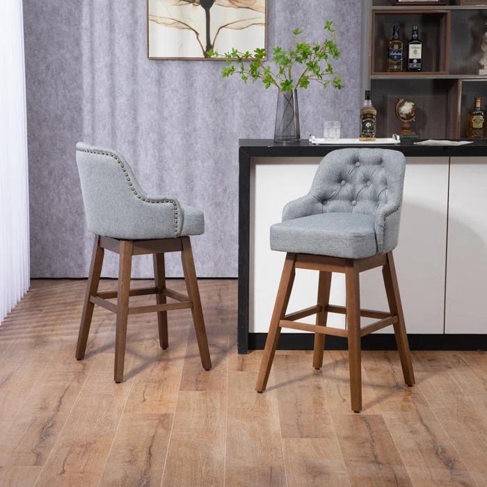 George Oliver Bar Stools Set of 2 Counter Height Chairs with Footrest for Kitchen, Dining Room And 360 Degree Solid Wood Legs Swivel Bar Stools Set of 2(Linen)