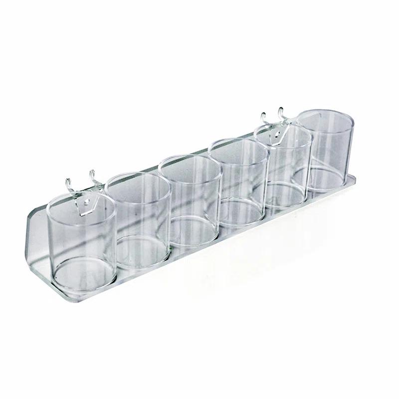 Azar Displays Clear Acrylic Six in a Row Cup Holder for Pencils, Pens, or Brushes, Cosmetic Pen Cup Display Organizer, for Pegboard and Slatwall, 2-Pack (Set of 2)