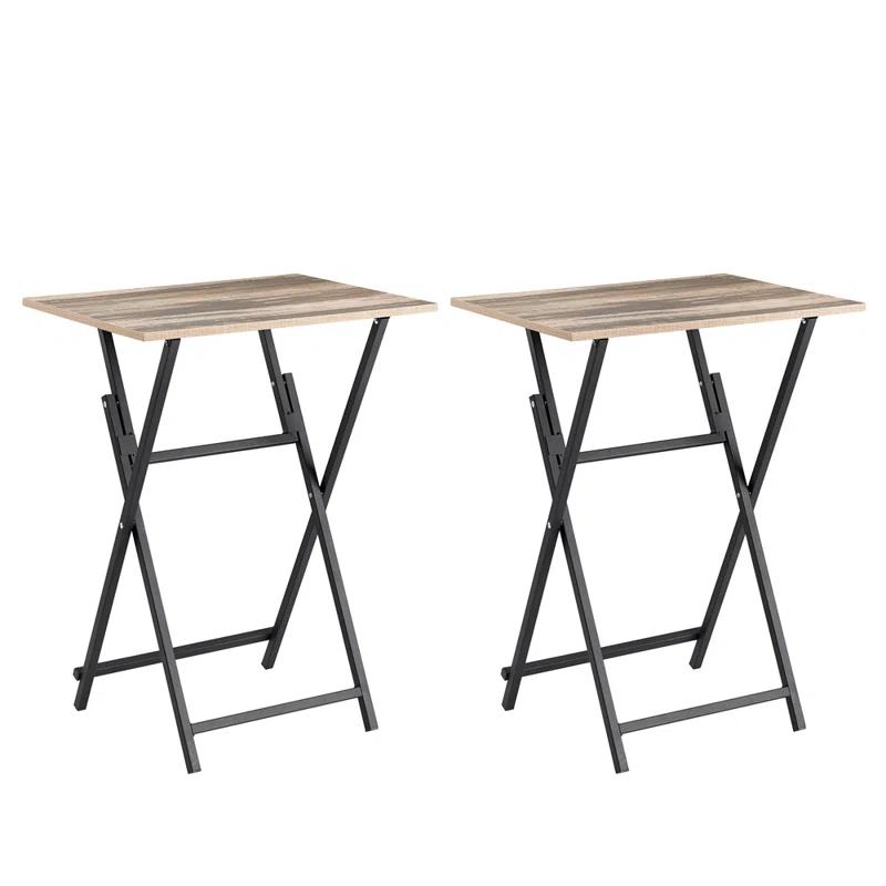 Latitude Run® 2-Piece Folding TV Tray Table Noassembly Required Portable Sofa Side Table, Industrial Snack Table For Small Spaces, Space-Saving Easy To Fold Wood Rustic Brown And Black