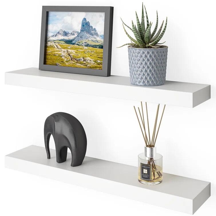 Latitude Run® Elbur Wide Wood Floating Shelves, Wall Shelf Display Shelves for Bathroom/Kitchen/Bedroom/Living Room (Set of 2)