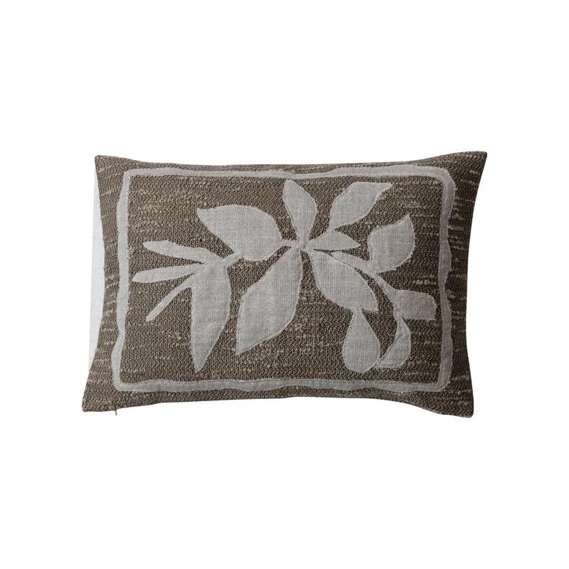 Tan and Brown Woven Botanical Lumbar Pillow