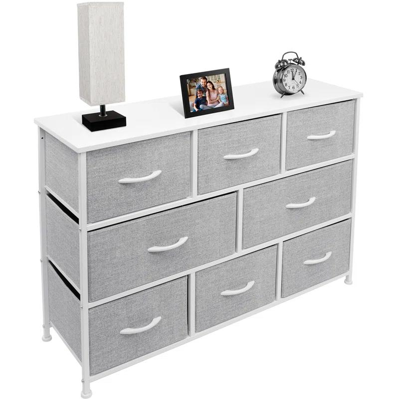 Sorbus Sorbus 8 Drawers Wide Dresser with Steel Frame, Wood Top, and Fabric Bins in White