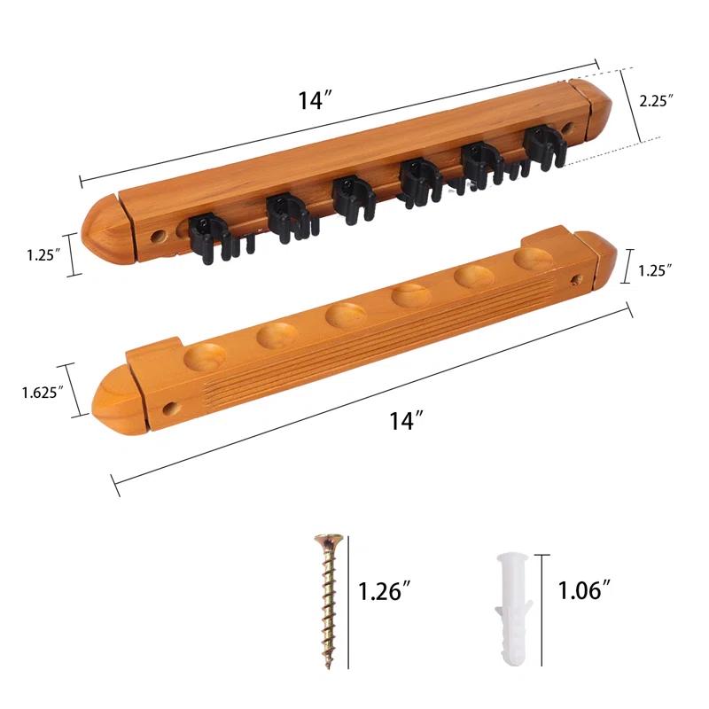 GSE Games & Sports Expert 2-Piece Billiard Pool Cue Stick Wall Mounted Rack, Holds 6 Pool Cue Stick