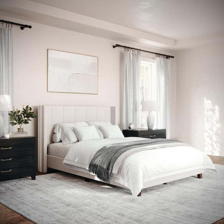 Martha Stewart Martha Stewart Kay Upholstered Platform Bed With Channel Stitched Wingback Headboard