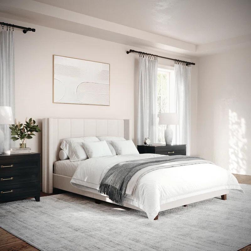 Martha Stewart Martha Stewart Kay Upholstered Platform Bed With Channel Stitched Wingback Headboard