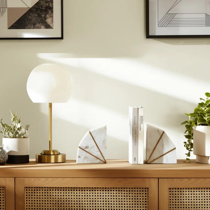 Willa Arlo™ Interiors Marble Bookends Contemporary White and Gold Accent Decorative Bookends Book Display (Set of 2)