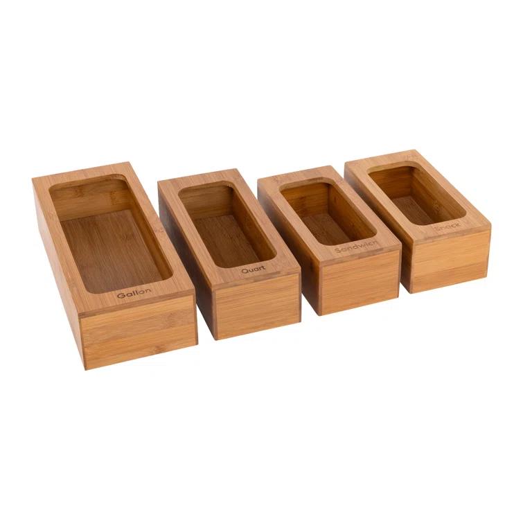 Seville Classics Bamboo Ziplock Food Storage Bag Dispenser (Set of 4)