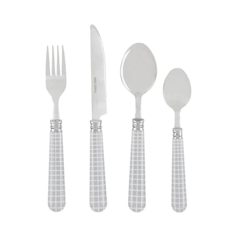 French Home French Home Bistro 16-Piece Stainless Steel Flatware Set, Service for 4, Geometric Grid