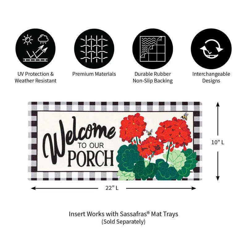 Welcome to Our Porch Geraniums Sassafras Switch 22 in. x 10 in. Non-Slip Outdoor Door Mat