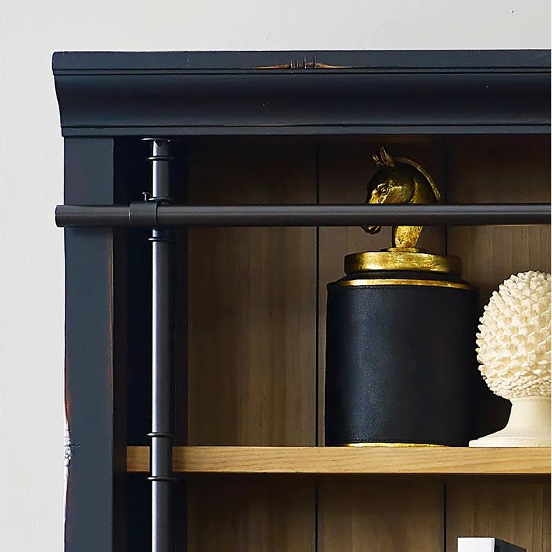 Birch Lane™ Frye Three 8' Tall Bookcase Wall With Fireplace and Ladder, Storage Organizer, Black