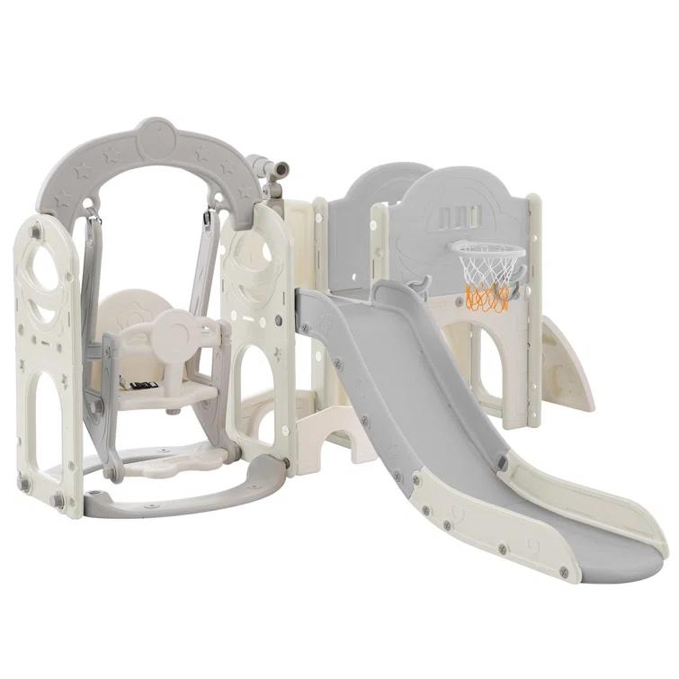 Mocoloo Toddler Slide and Swing Set 7 in 1, Kids Climber Slide Playset with with Ball & Hoop, Telescope