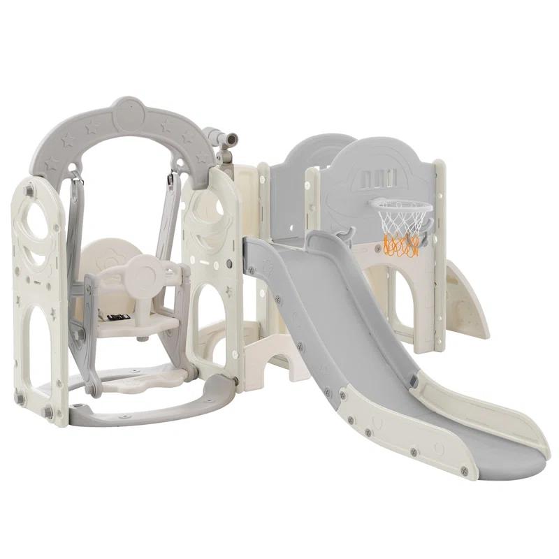 Mocoloo Toddler Slide and Swing Set 7 in 1, Kids Climber Slide Playset with with Ball & Hoop, Telescope