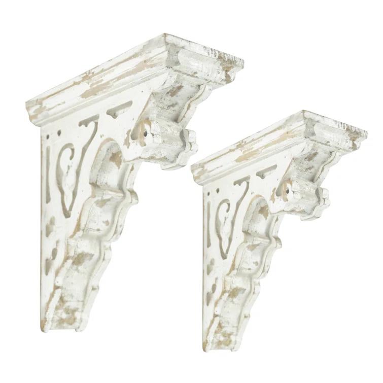 Ophelia & Co. Vintage Shabby Wood Corbels Brackets for Shelf Farmhouse Wall Decor (Set of 2)