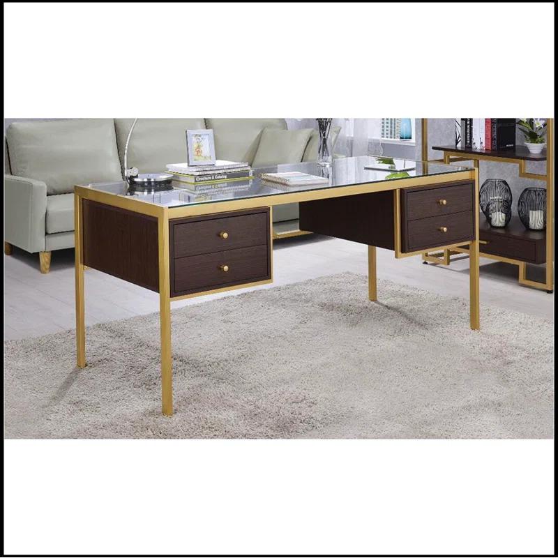 Everly Quinn Solid Wood Top Metal Base Writing Desk