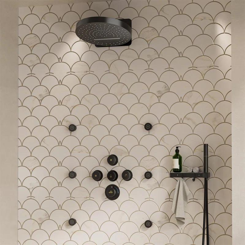 CASAINC KCHS0005-12MB Rainfall Thermostatic Shower System with Body Jets, 2-Sprays Shower Head and a Shelf