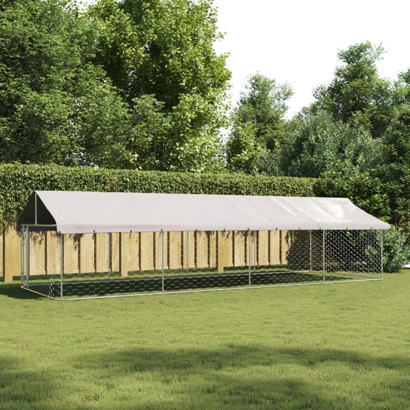 VidaXL 59.1'' H Galvanized Steel Yard Kennel With Door
