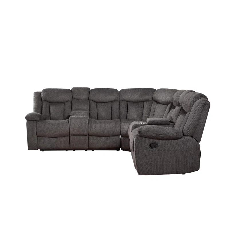 Wade Logan® Agatino Contemporary Motion Sectional Sofa with Storage and Cup-Holder in Dark Brown