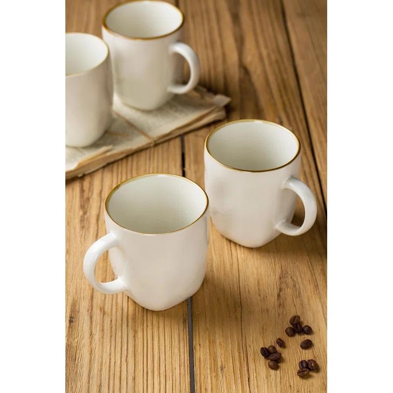 FAST APPLIANCES LLC Coffee Mugs Set Of 4, Ocean Square 13Oz Coffee Cup Set With Handle For Cocoa, Milk, Hot Chocolate, Tea, Water, Stoneware Cups For Kitchen, Microwave And Dishwasher Safe, Vanilla White