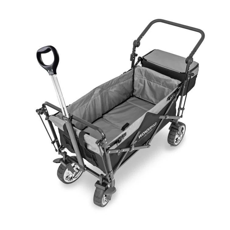 WonderFold Outdoor Wonderfold S4 Push & Pull Folding Wagon With Canopy & Brakes - Black