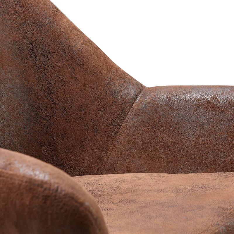 Ebern Designs Ringwold Mid-Century Modern Accent Armchair with Aged Fabric Upholstery, Solid Wood Legs