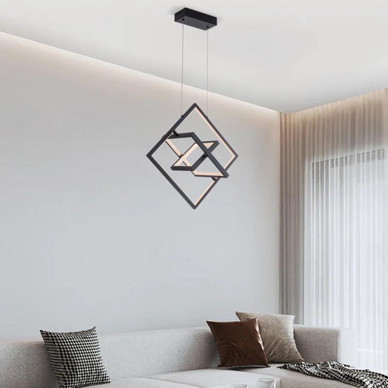 SIMPOL HOME Modern LED Pendant Light, Contemporary Dimmable Light, Adjustable Black Square Cube Ceiling light