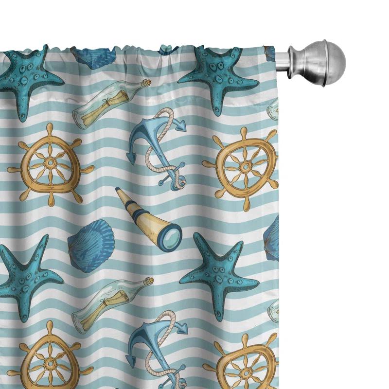 Ambesonne Nautical Striped Semi-Sheer Rod Pocket Curtain Panels (Set of 2)