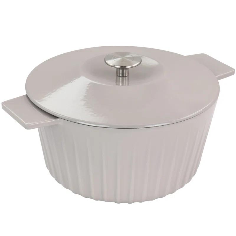 Martha Stewart Martha Stewart Enameled Cast Iron 5 Quart Embossed Stripe Dutch Oven With Lid In Warm Grey