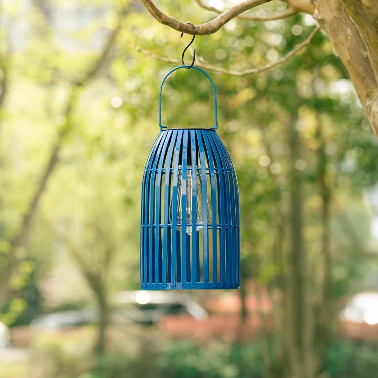 9.75" Metal Woven Solar Powered  Outdoor Hanging Lantern