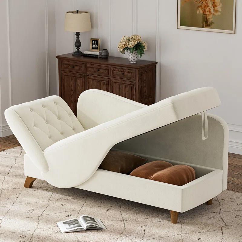 Mercer41 Acotas Velvet Upholstered Chaise Lounge with Storage