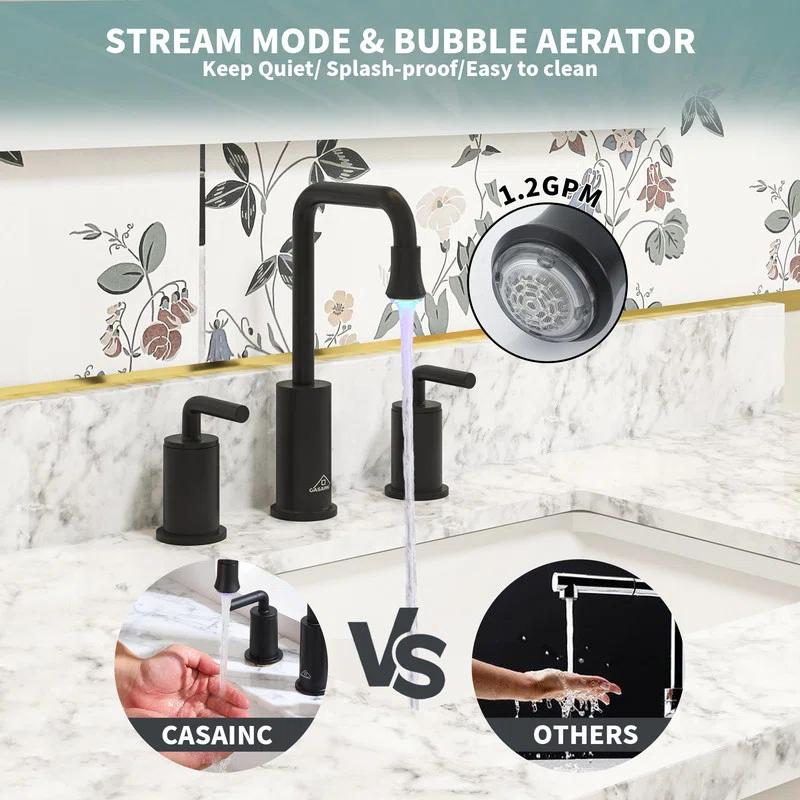 CASAINC KCLT0036MB Willow 2-handle Black Bathroom Sink Faucet with LED Temperature Color