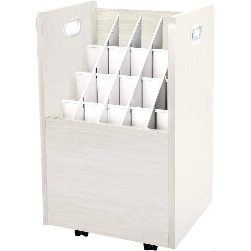 20-Slot Mobile Rolling Wood Blueprint Roll File Large Document Organizer