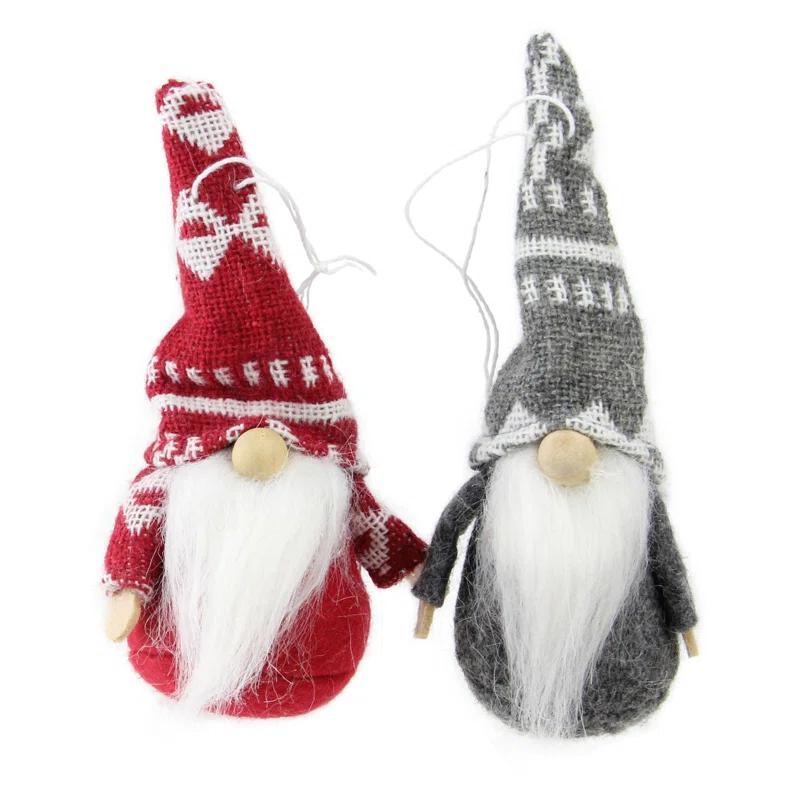 Northlight Seasonal Set of 2 Gray and Red Santa Gnome Hanging Christmas Ornaments 4" (Set of 2)