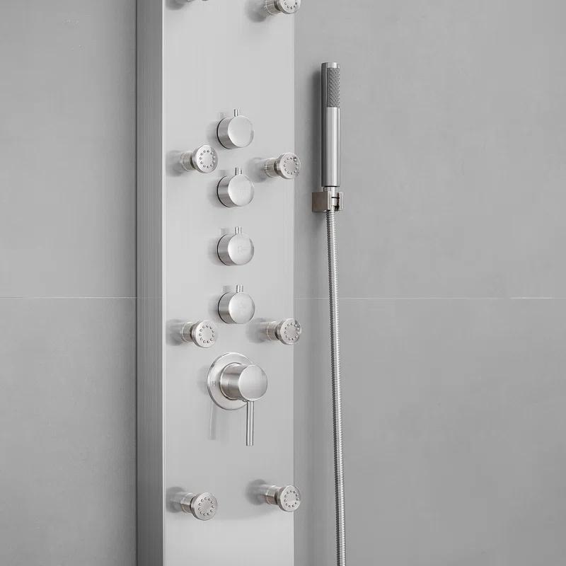 VIBRANTBATH 8-Jet Rainfall Shower Tower Shower Panel System With Rainfall Waterfall Shower Head And Shower Hand In Brushed Nickel YTP33-N