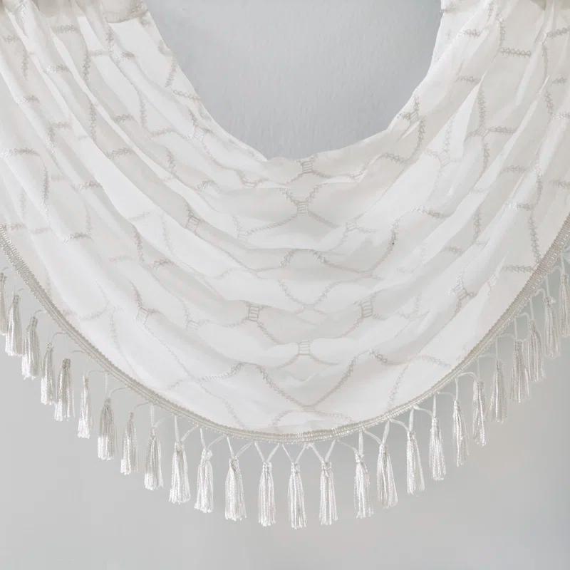 Madison Park Irina Diamond Sheer Embroidered Waterfall Valance