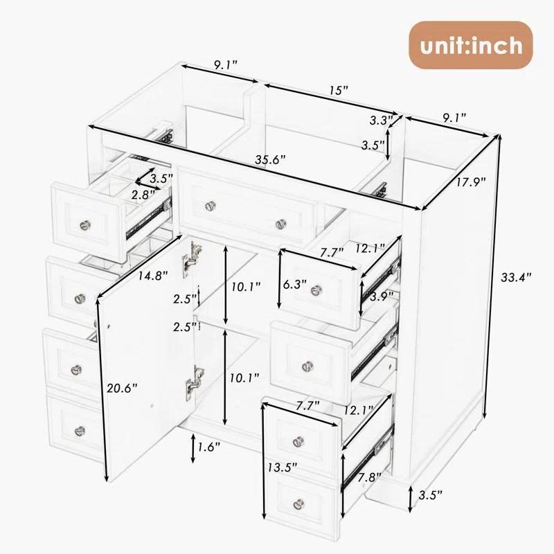 Beyong 33.4" H X 35.6" W X 17.9" D 35.6'' Single Bathroom Vanity Base Only